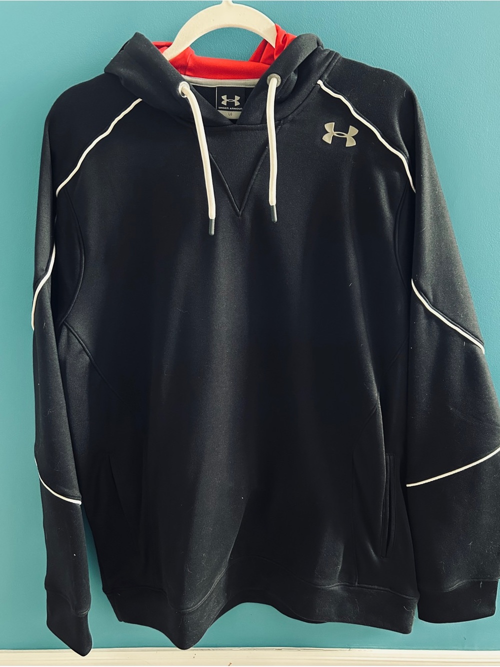 Under Armour Black Hoodie with Red Lining and White Piping